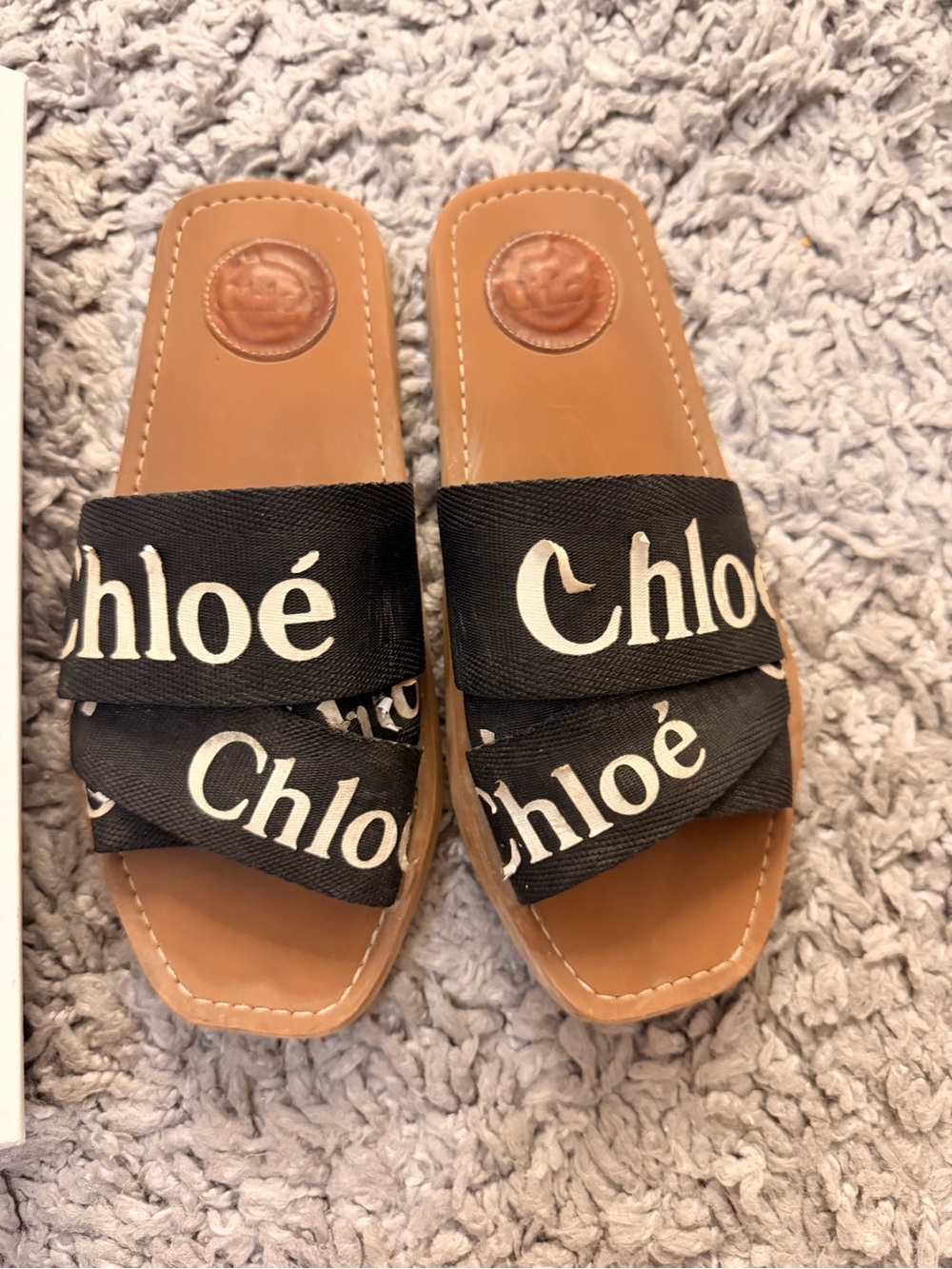 Chloe Black Logo Canvas Slide Sandals